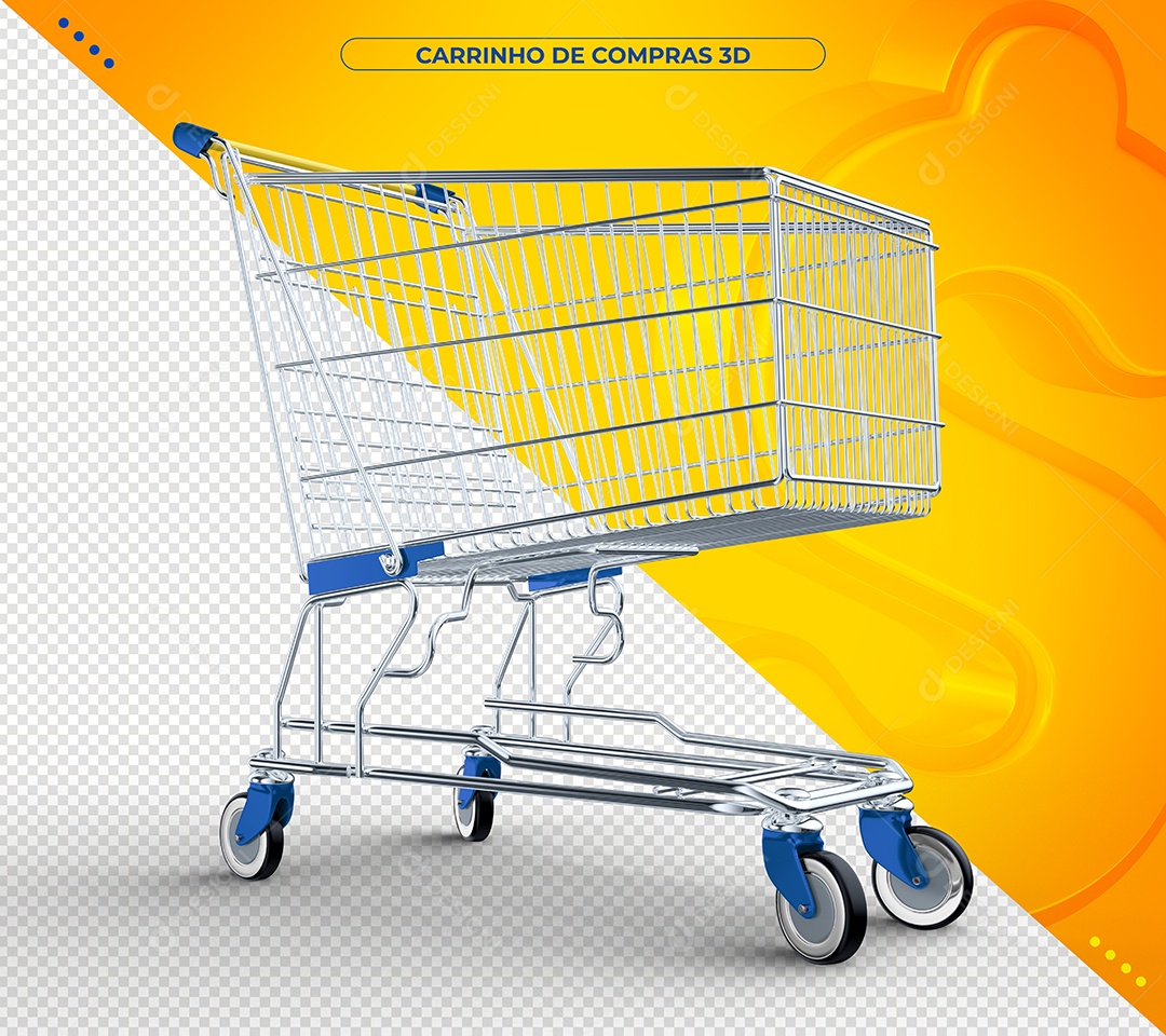 Carrinho de compras azul Ilustração 3D para Composição PSD