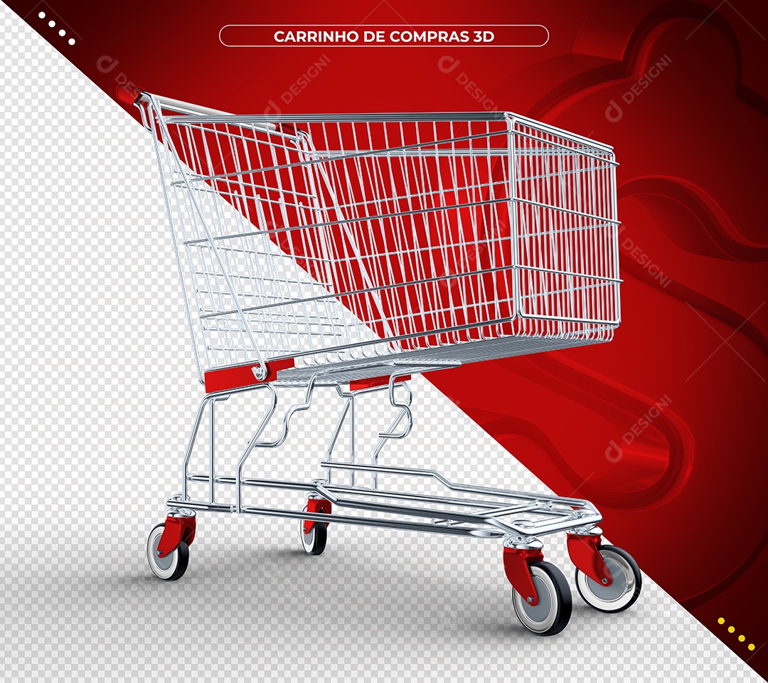 Carrinho de compras vermelho Ilustração 3D para Composição PSD