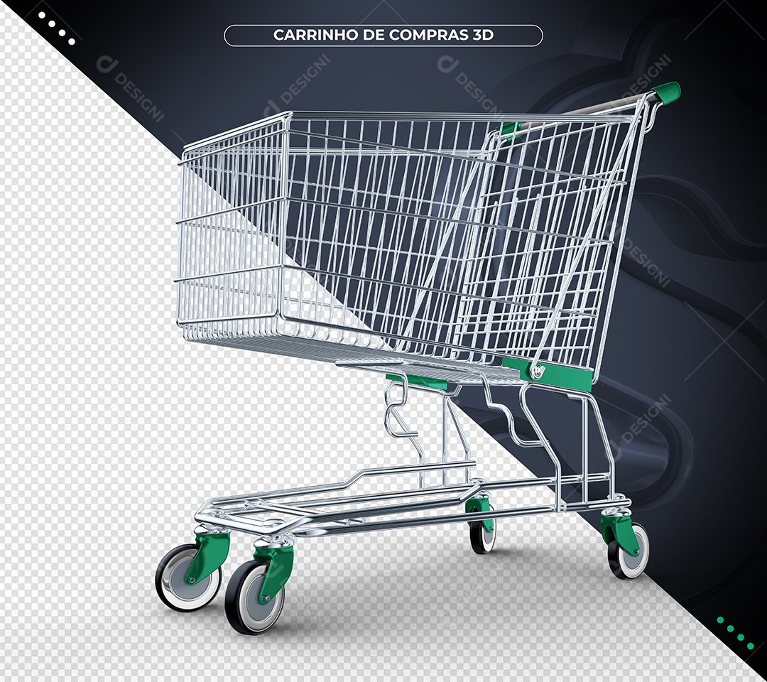 Carrinho de compras verde Ilustração 3D para Composição PSD