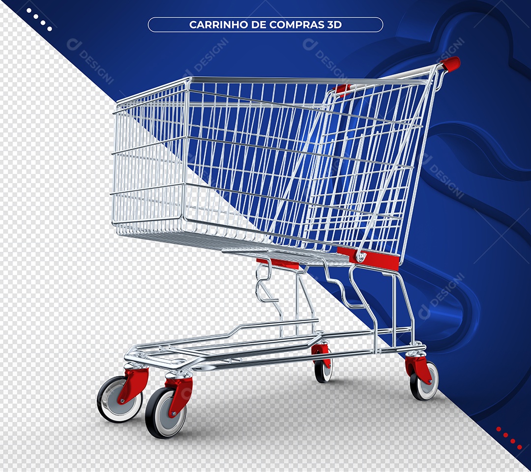 Carrinho de compras vermelho Ilustração 3D para Composição PSD