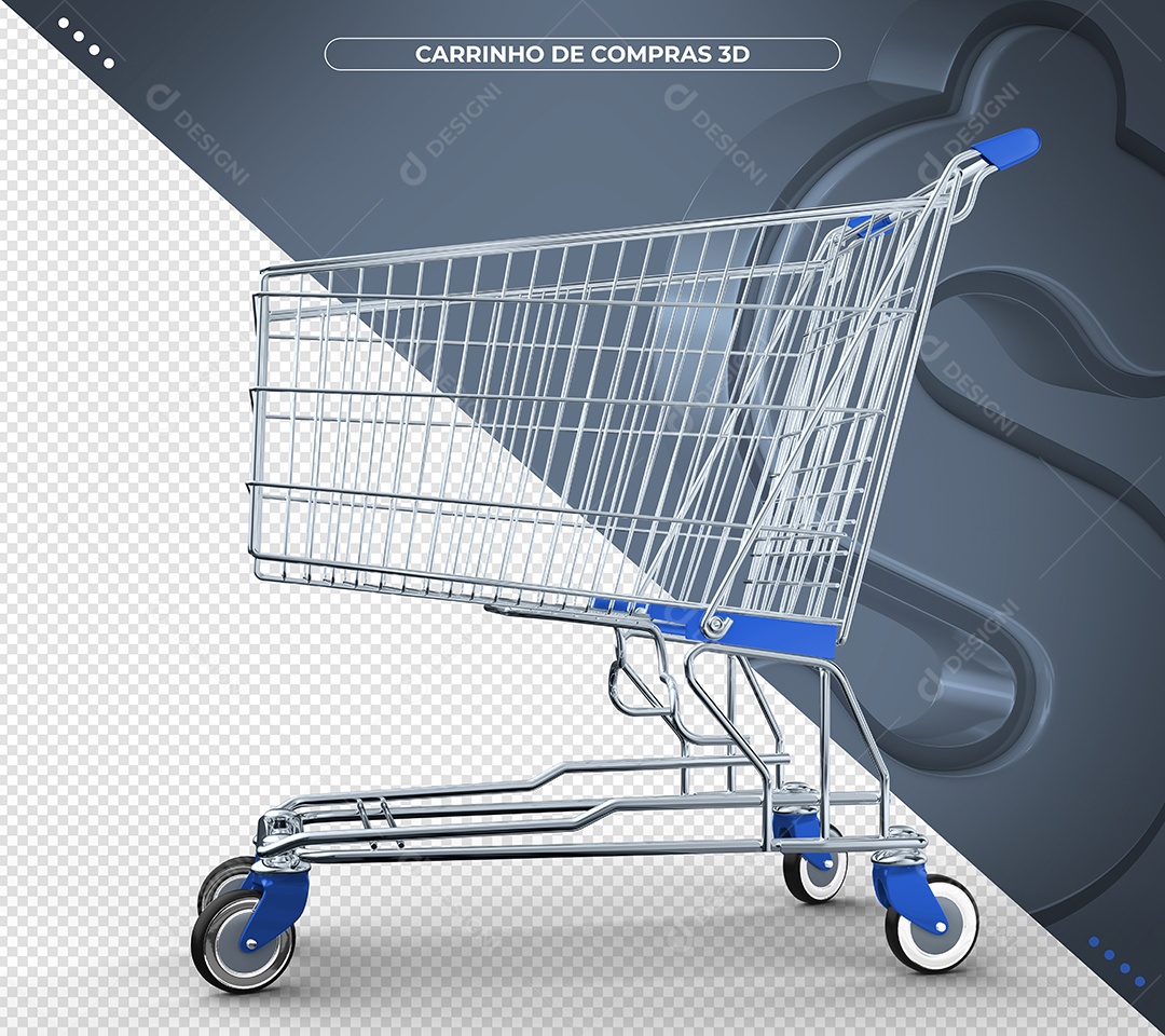 Carrinho de compras azul Ilustração 3D para Composição PSD