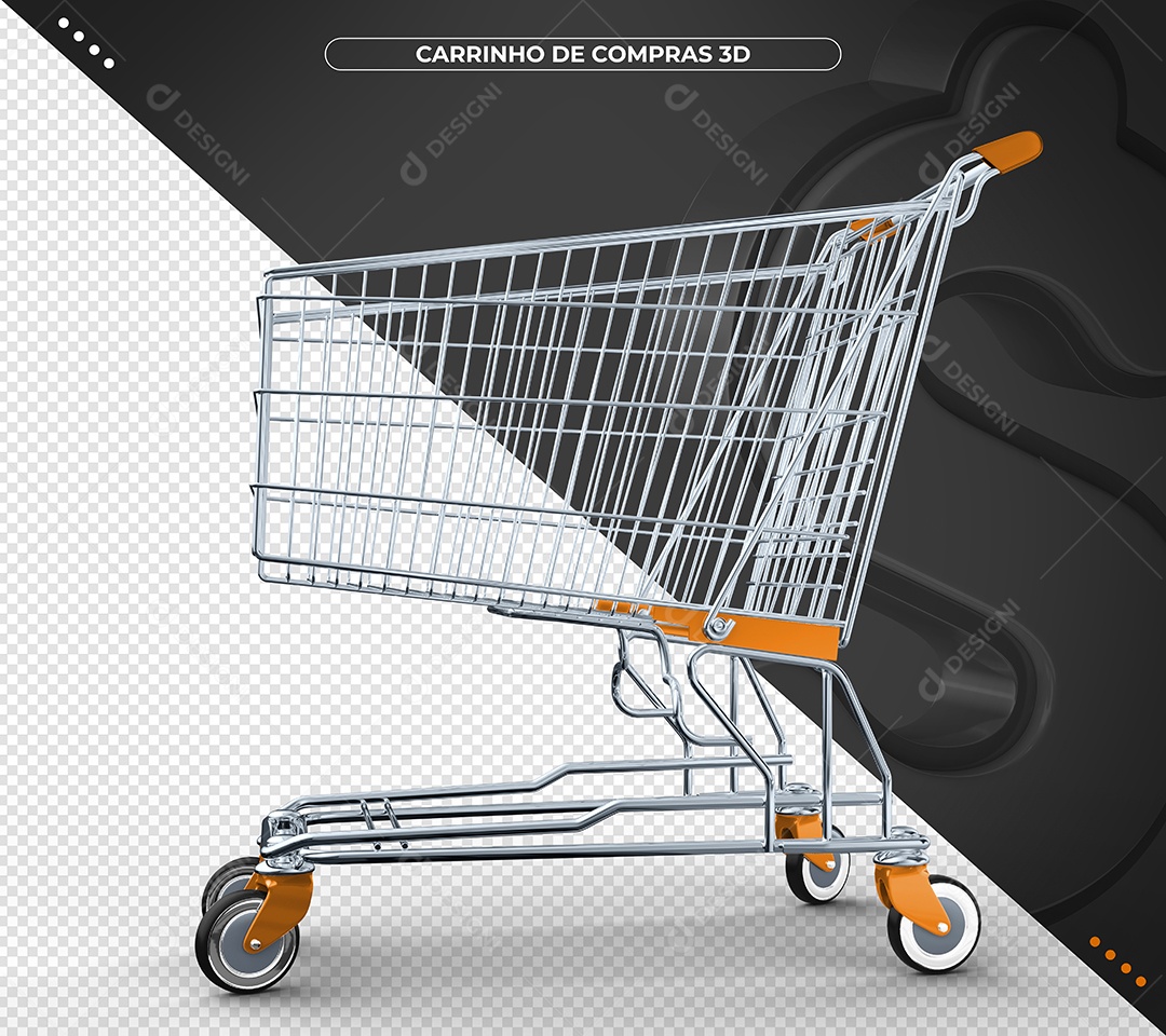 Carrinho de compras laranja Ilustração 3D para Composição PSD