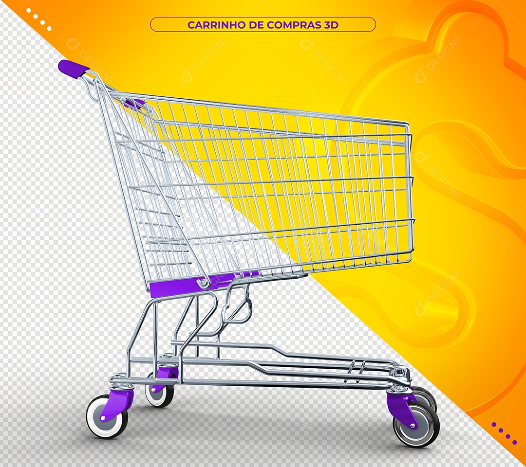 Carrinho de compras roxo de Supermercado Ilustração 3D para Composição PSD