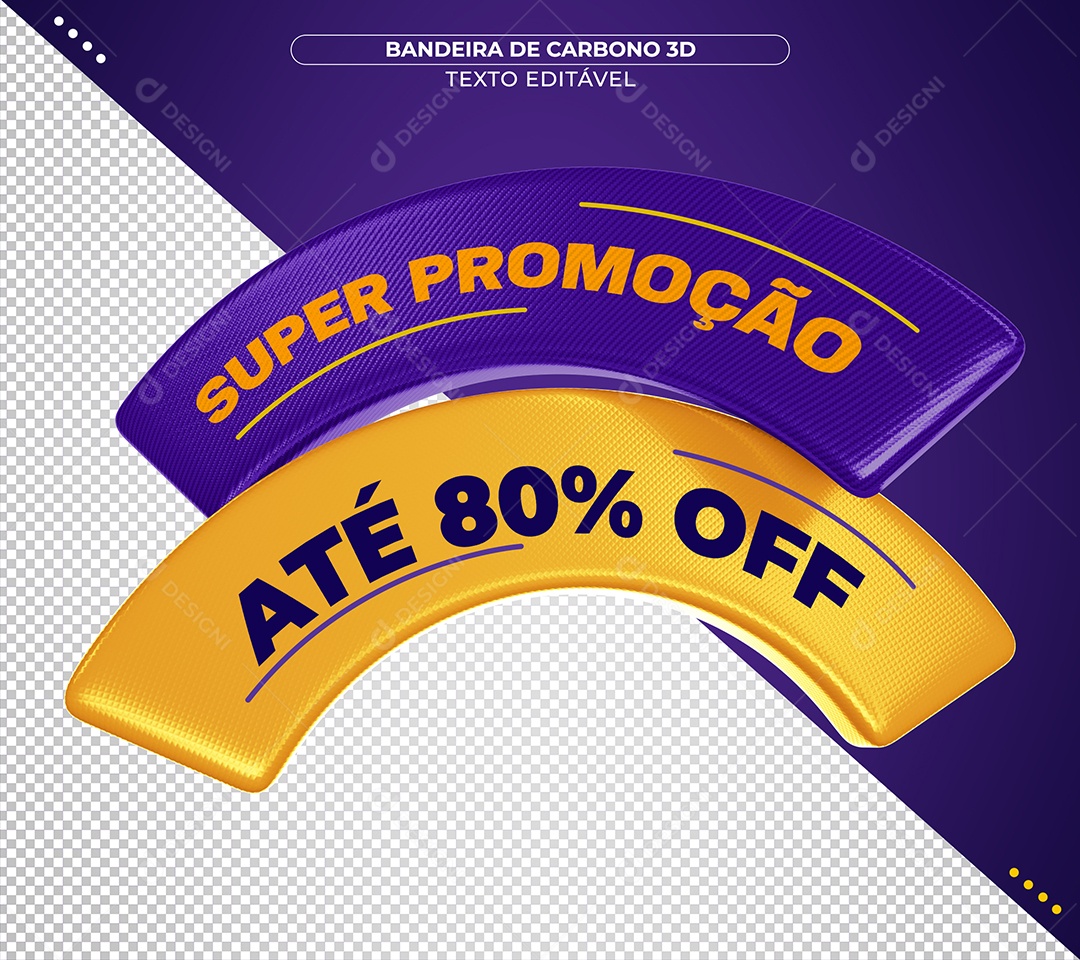 Super promocão com até 80% de desconto Roxo e Dourado Elemento 3D para Composição PSD