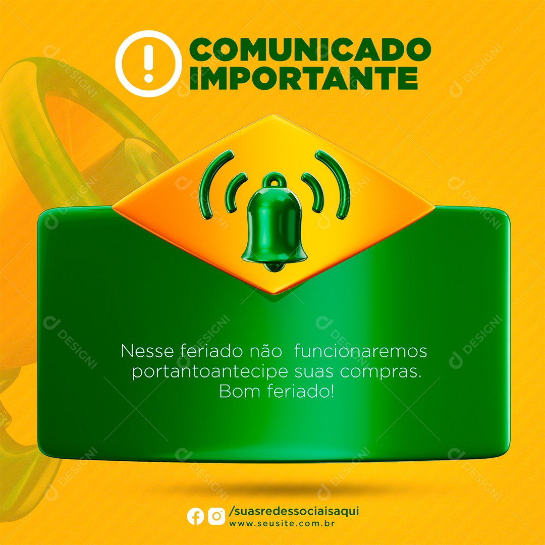 Comunicado importante Bom Feriado Da Independência do Brasil Social Media PSD Editável
