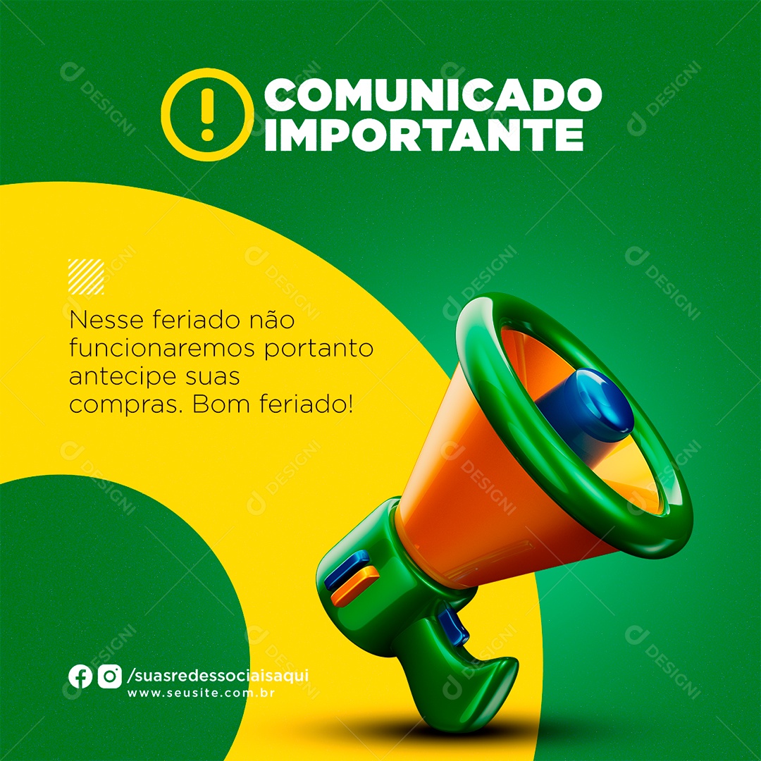 Comunicado importante Bom Feriado Da Independência do Brasil Social Media PSD Editável