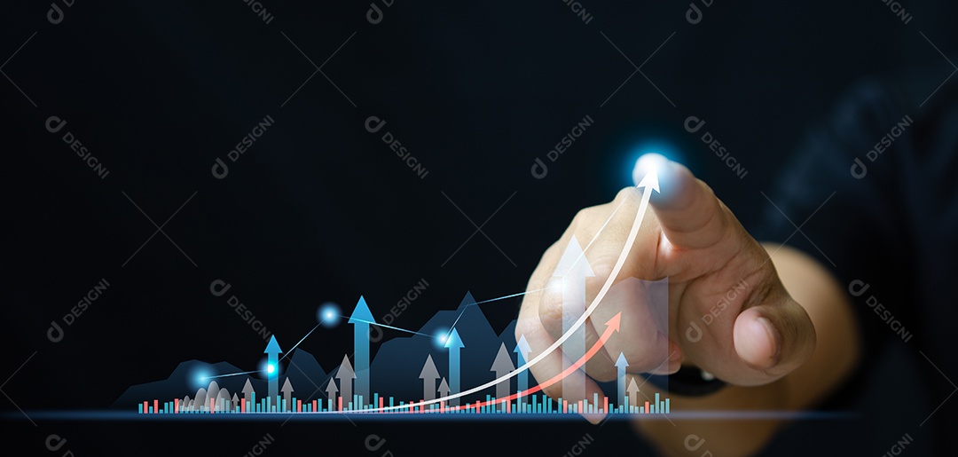 Businessman dot increase arrow chart corporate future growth.