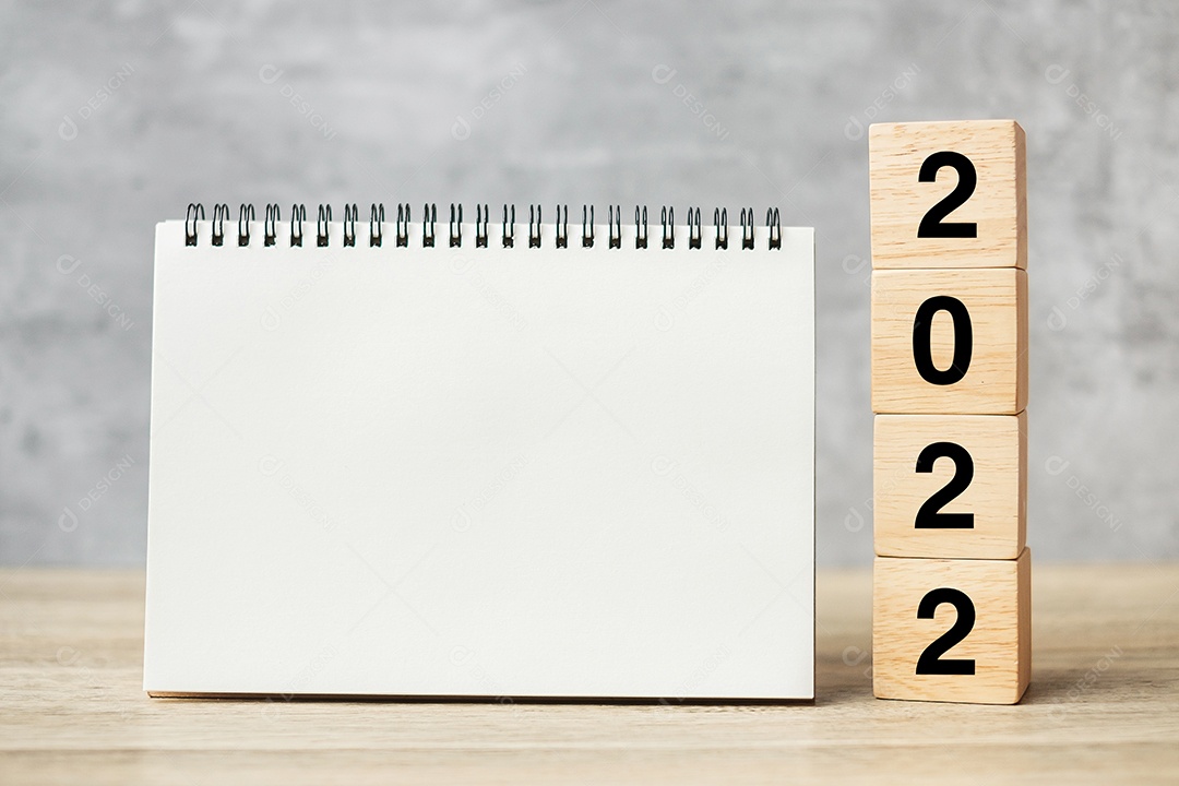 Calendário de feliz ano novo de 2022 na mesa. contagem regressiva, resolução