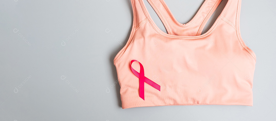 Mês de conscientização do câncer de mama, fita rosa na barra esportiva