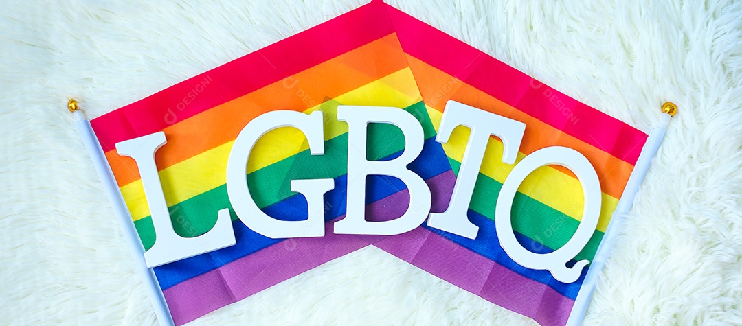 Bandeira LGBTQ arco-íris em fundo branco. Apoio Lésbica, Gay, Bi