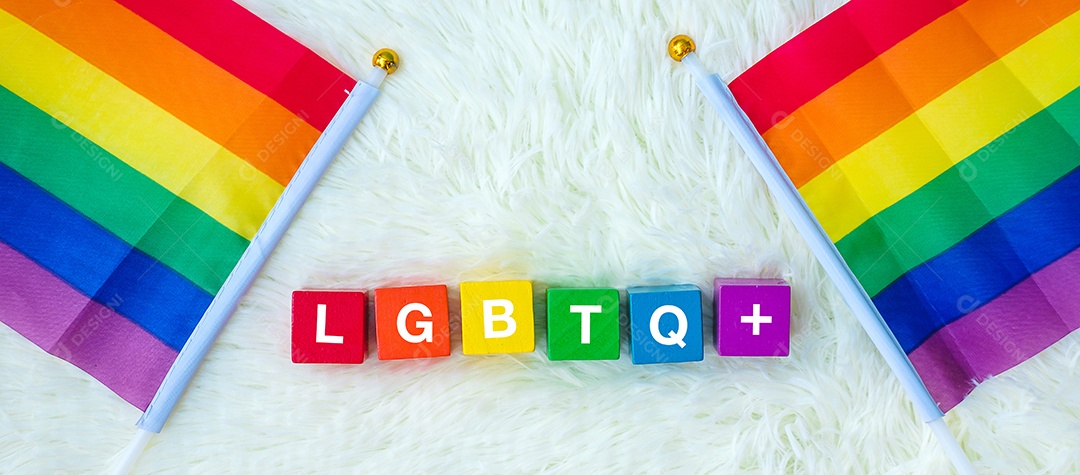 Bandeira LGBTQ arco-íris em fundo branco. Apoio Lésbica, Gay, Bi