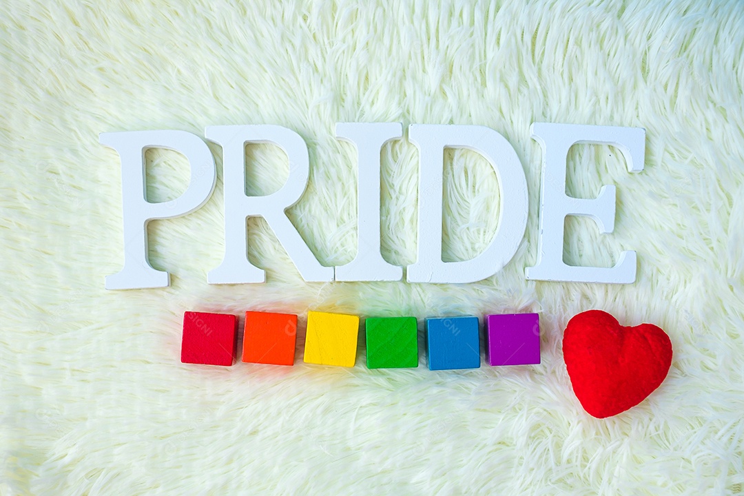 Bandeira LGBTQ arco-íris em fundo branco. Apoio Lésbica, Gay, Bi