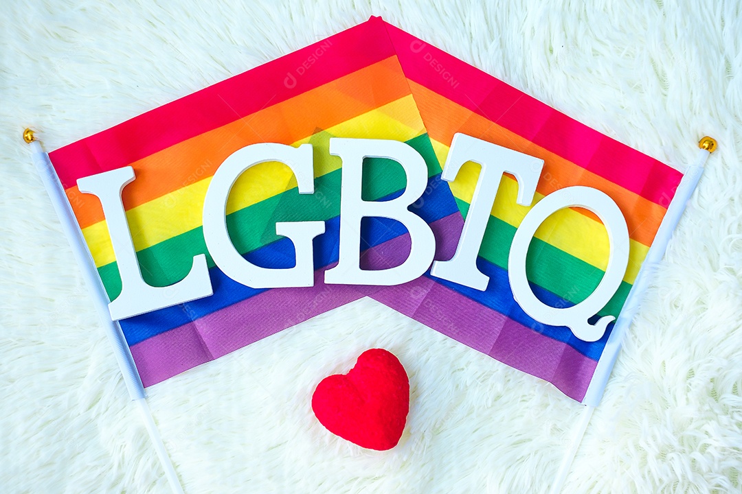 Bandeira LGBTQ arco-íris em fundo branco. Apoio Lésbica, Gay, Bi