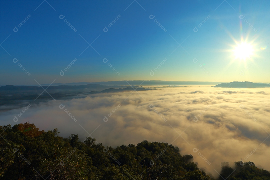 Sky landscape over clouds with early morning sun