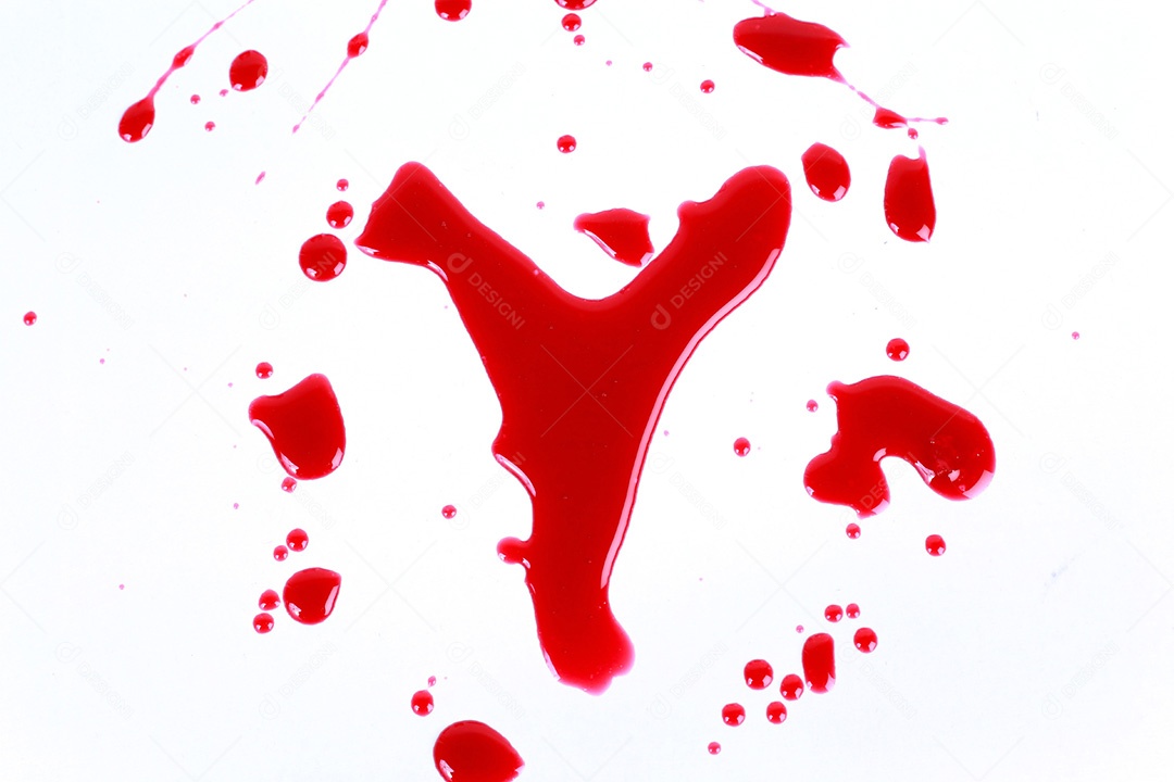 Impressão sangrenta em um fundo branco com as letras Y