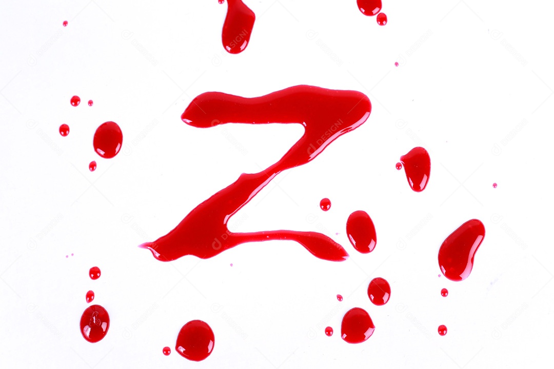 Impressão sangrenta em um fundo branco com as letras Z