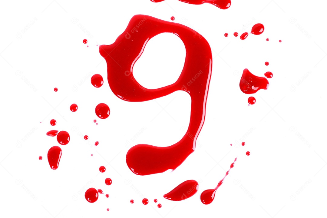 Impressão sangrenta em um fundo branco com as letras 9