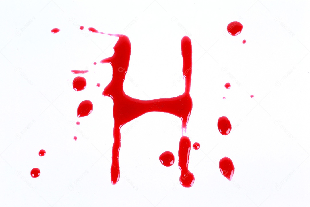 Impressão sangrenta em um fundo branco com as letras H
