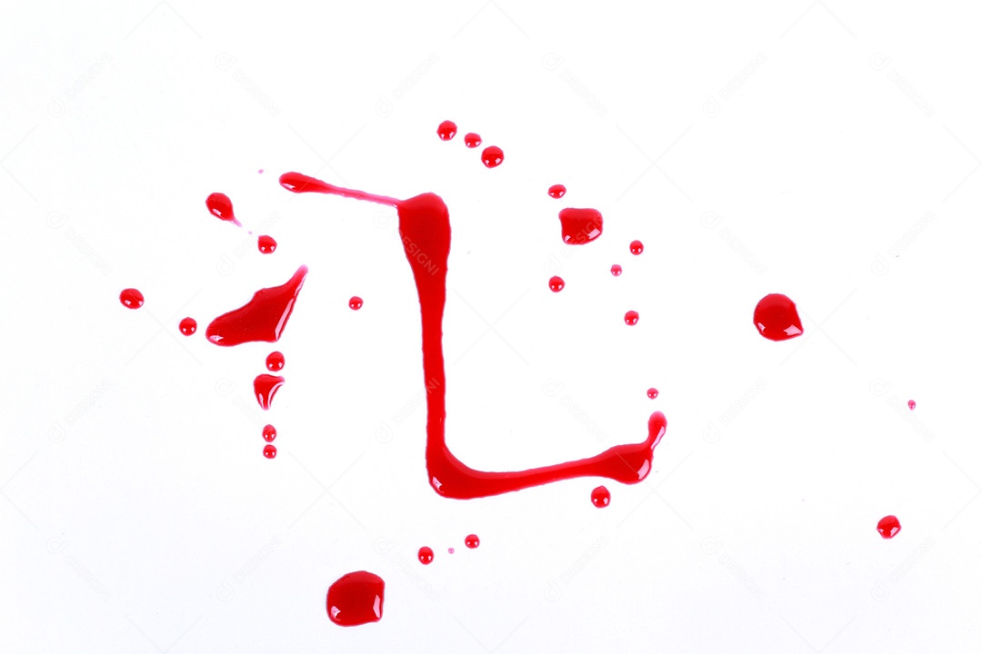 Impressão sangrenta em um fundo branco com as letras L