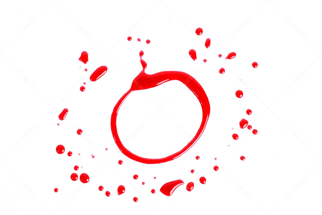 Impressão sangrenta em um fundo branco com as letras O