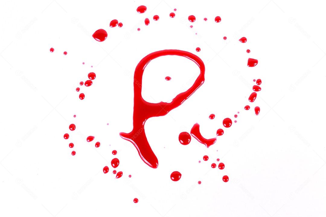 Impressão sangrenta em um fundo branco com as letras P