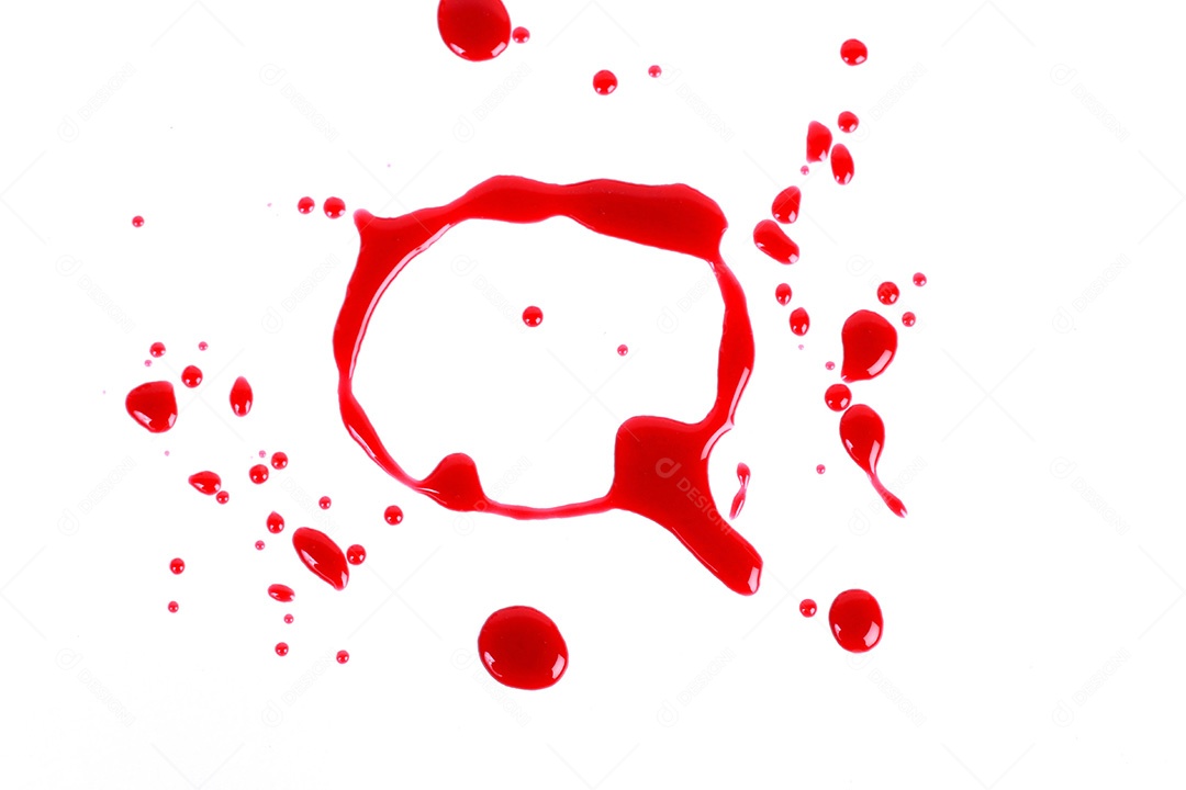 Impressão sangrenta em um fundo branco com as letras Q