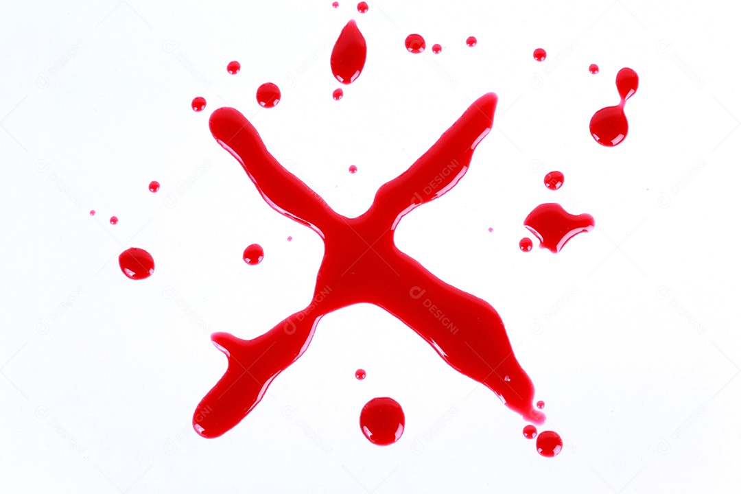 Impressão sangrenta em um fundo branco com as letras X