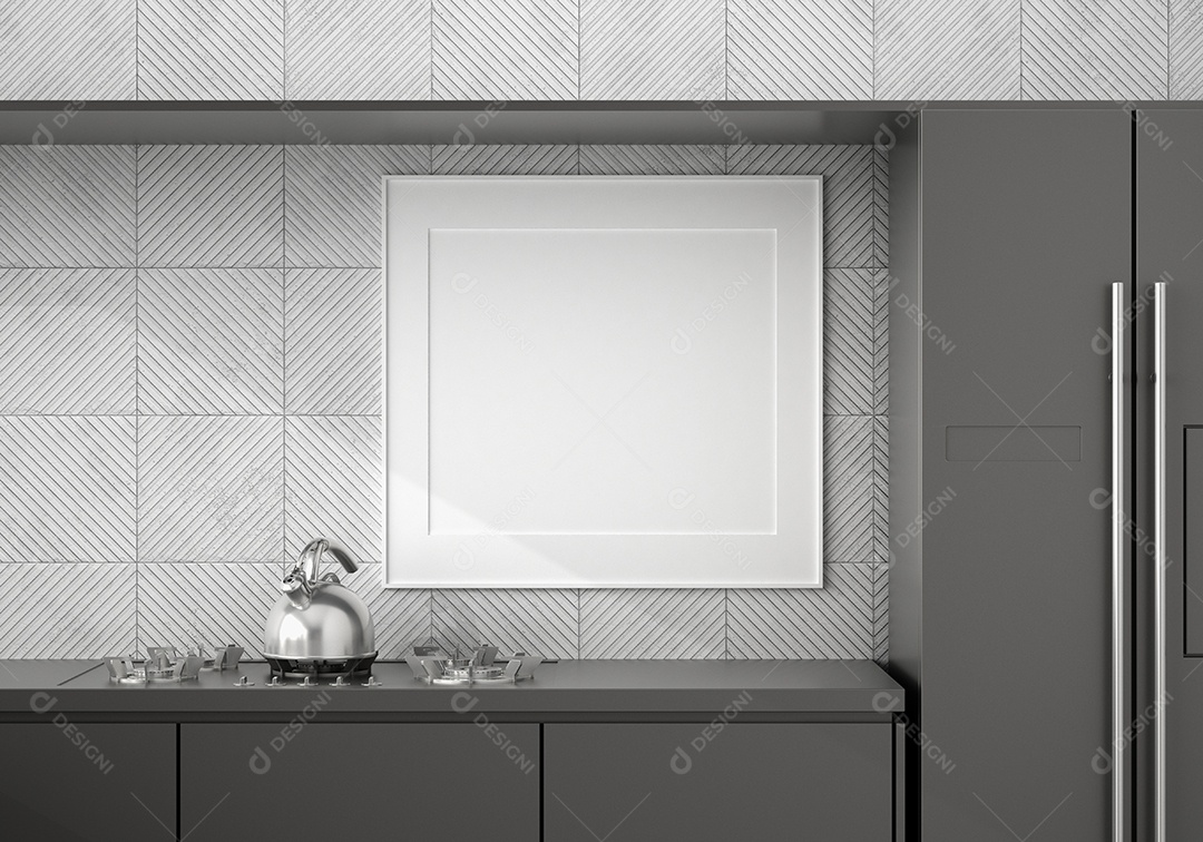 Moldura de foto de maquete de ilustração 3D na bela parede na sala da galeria ou no salão do lugar de luxo, decorada com ornamento de conceito, renderização