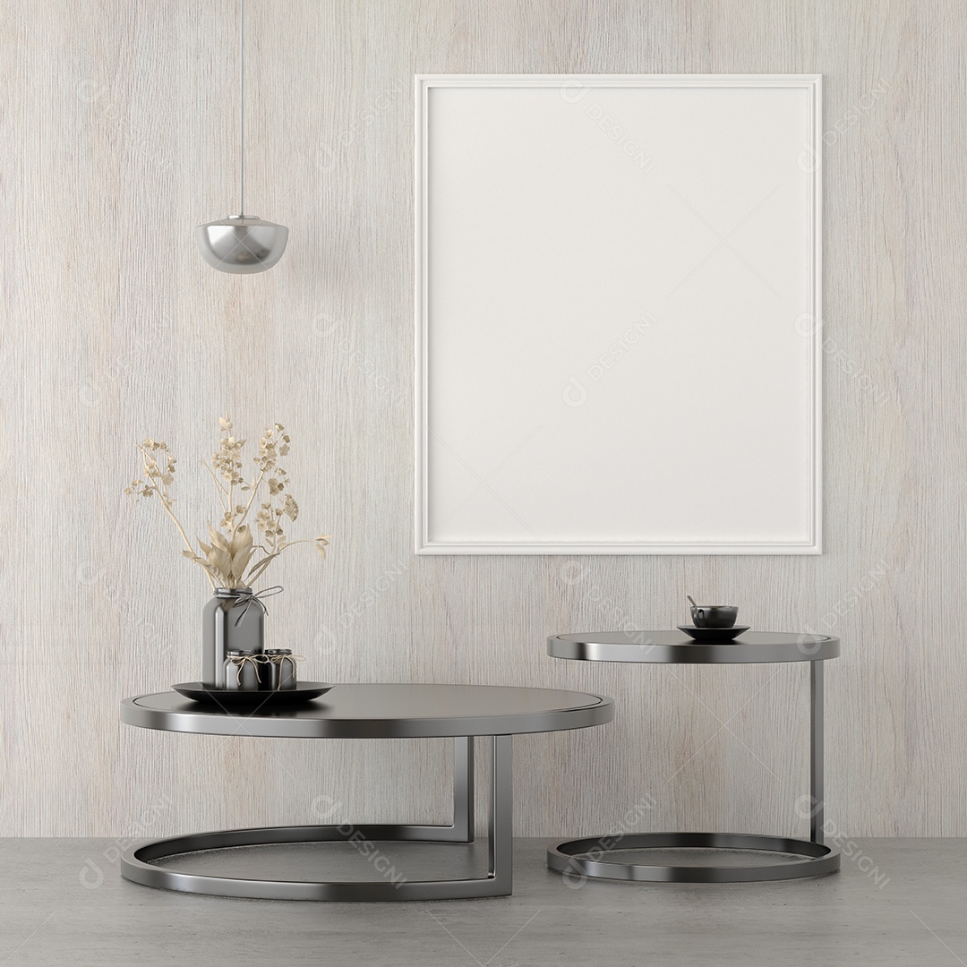 Moldura de foto de maquete de ilustração 3D na bela parede na sala da galeria ou no salão do lugar de luxo, decorada com ornamento de conceito, renderização