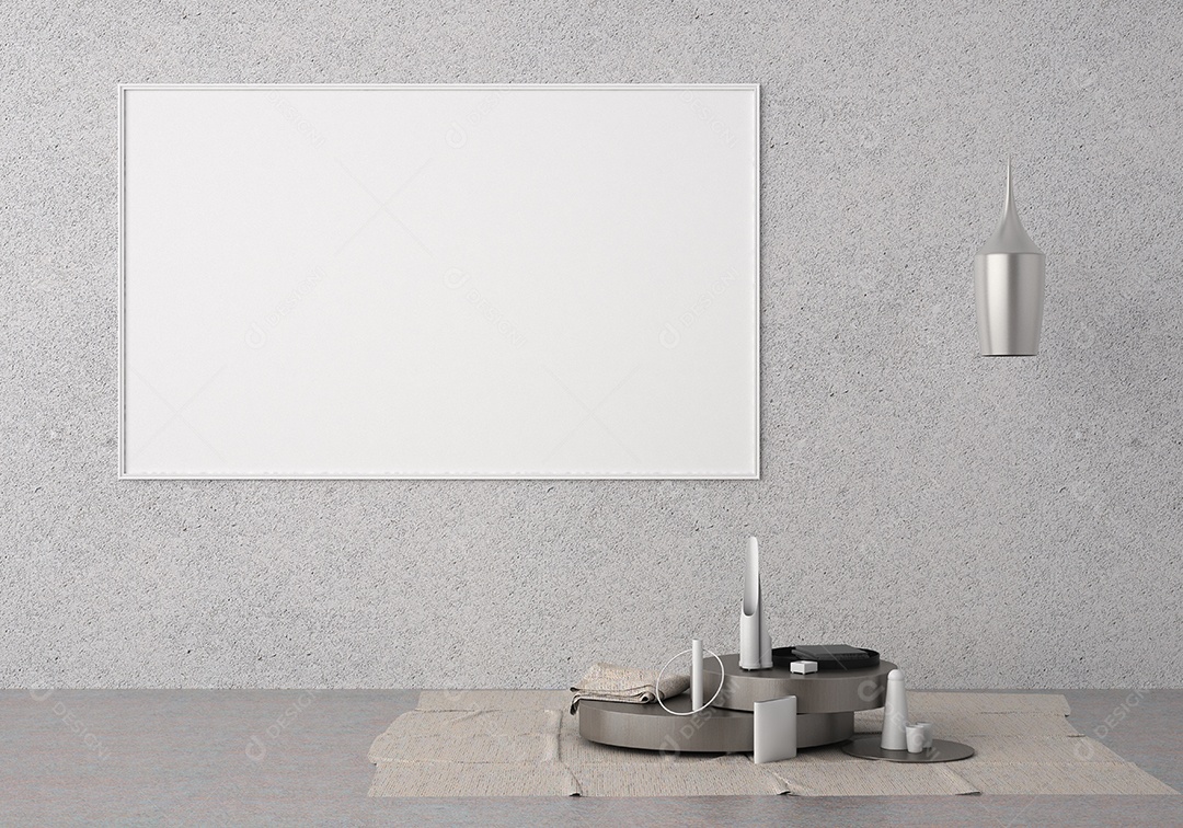 Moldura de foto de maquete de ilustração 3D na bela parede na sala da galeria ou no salão do lugar de luxo, decorada com ornamento de conceito, renderização