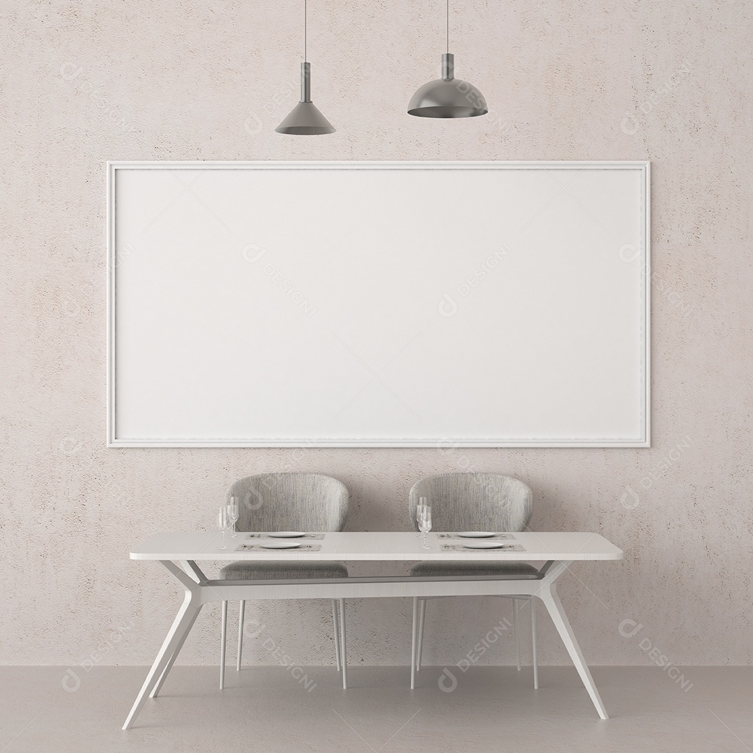 Molduras para fotos de maquete 3D no interior moderno da sala de jantar