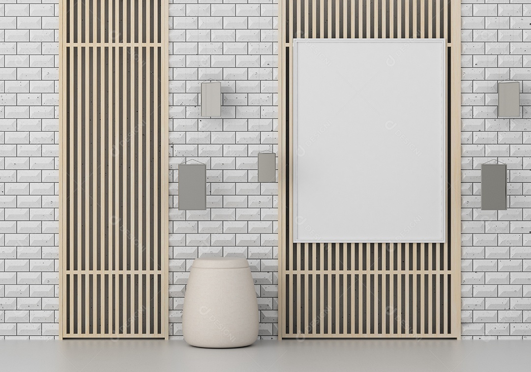 Molduras para fotos de maquete 3D no interior moderno do salão da galeria