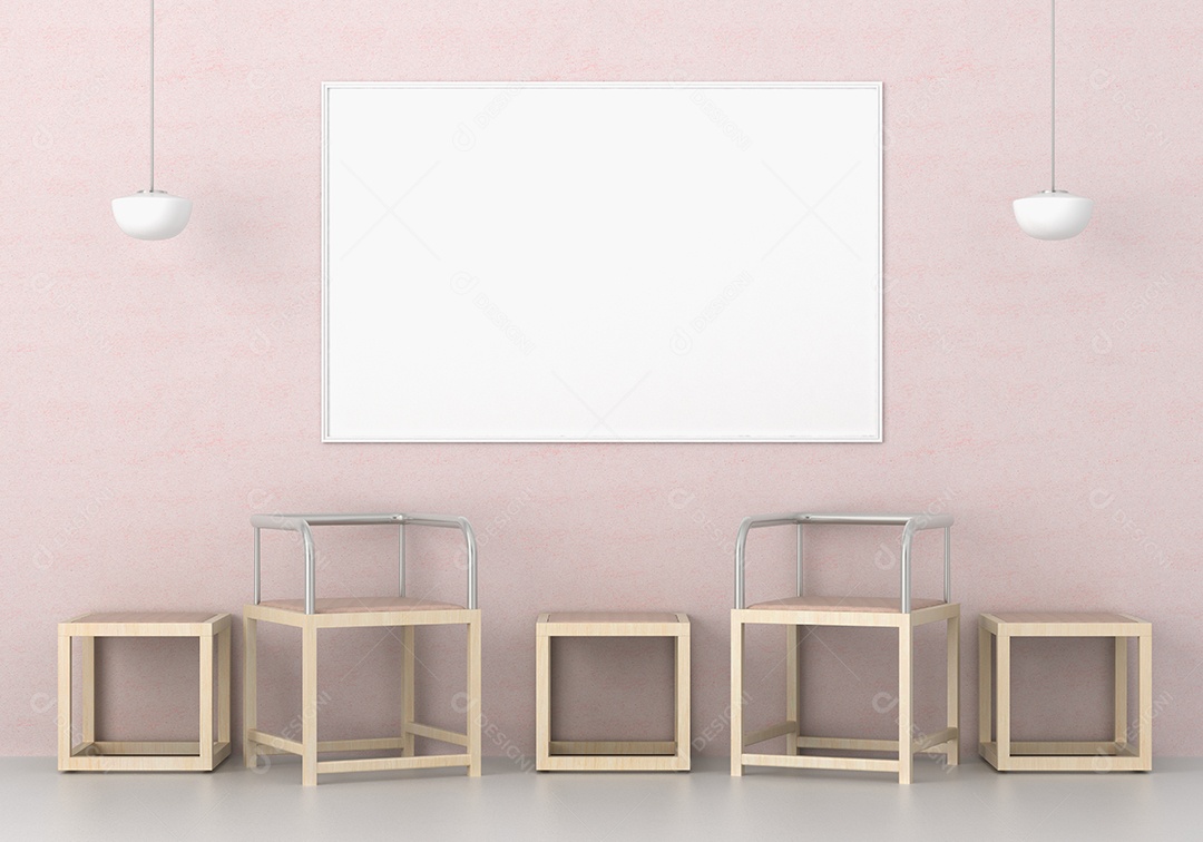 Molduras para fotos de maquete 3D no interior moderno do salão da galeria