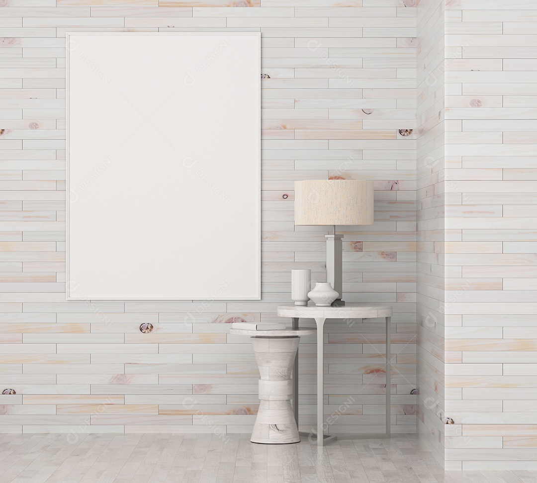 Moldura de foto de maquete de ilustração 3D na bela parede na sala da galeria ou no salão do lugar de luxo, decorada com ornamento de conceito, renderização