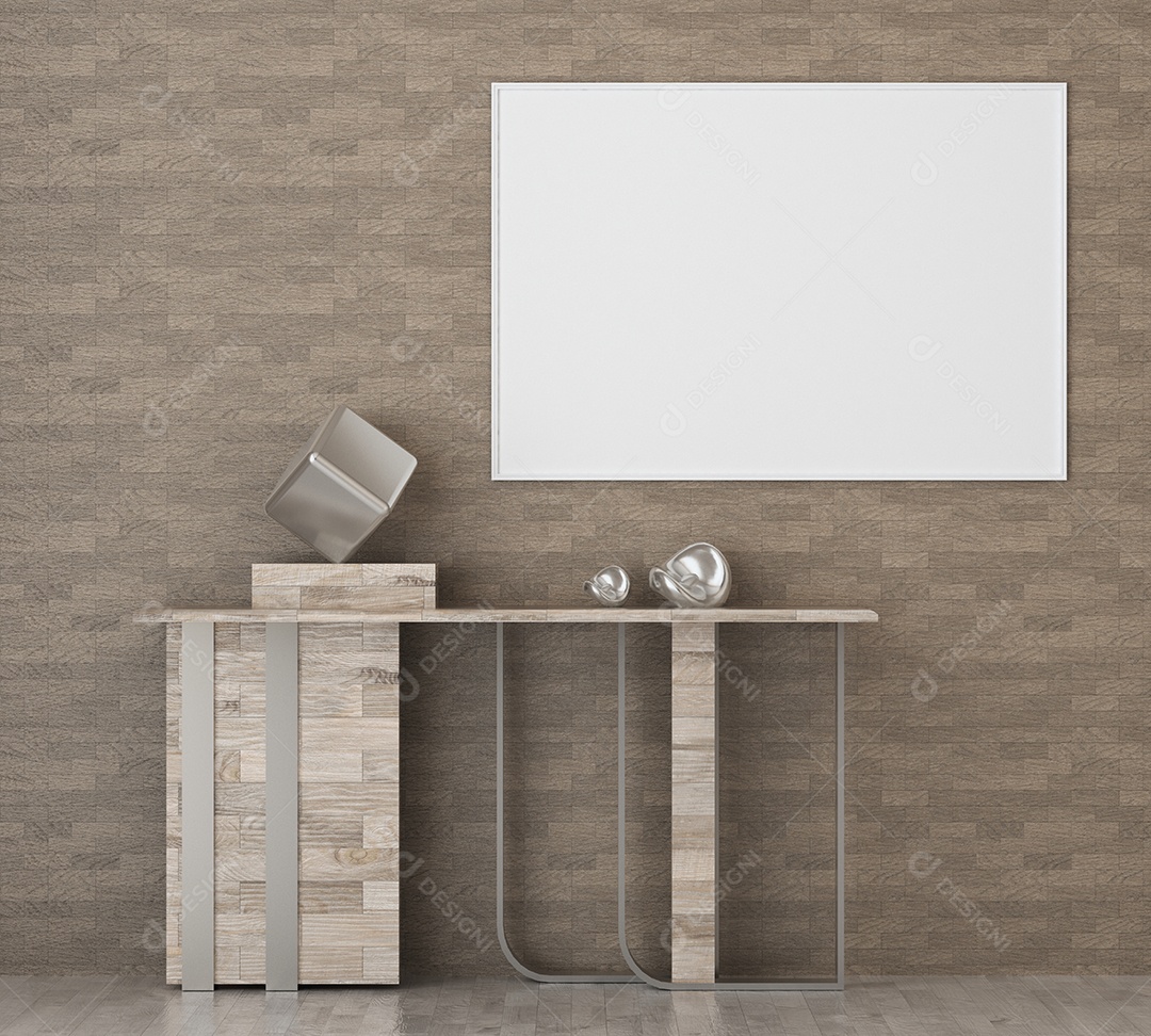 Moldura de foto de maquete de ilustração 3D na bela parede na sala da galeria ou no salão do lugar de luxo, decorada com ornamento de conceito, renderização