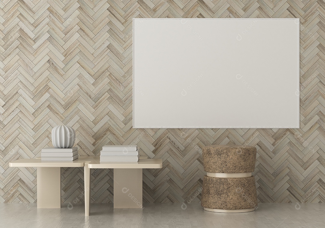 Moldura de foto de maquete de ilustração 3D na bela parede na sala da galeria ou no salão do lugar de luxo, decorada com ornamento de conceito, renderização