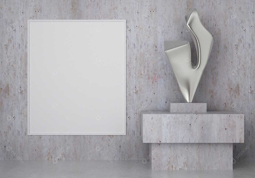 Moldura de foto de maquete de ilustração 3D na bela parede na sala da galeria ou no salão do lugar de luxo, decorada com ornamento de conceito, renderização