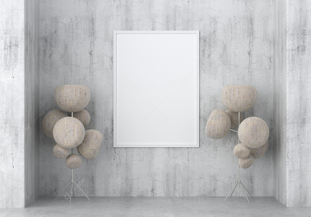 Moldura de foto de maquete de ilustração 3D na bela parede na sala da galeria ou no salão do lugar de luxo, decorada com ornamento de conceito, renderização