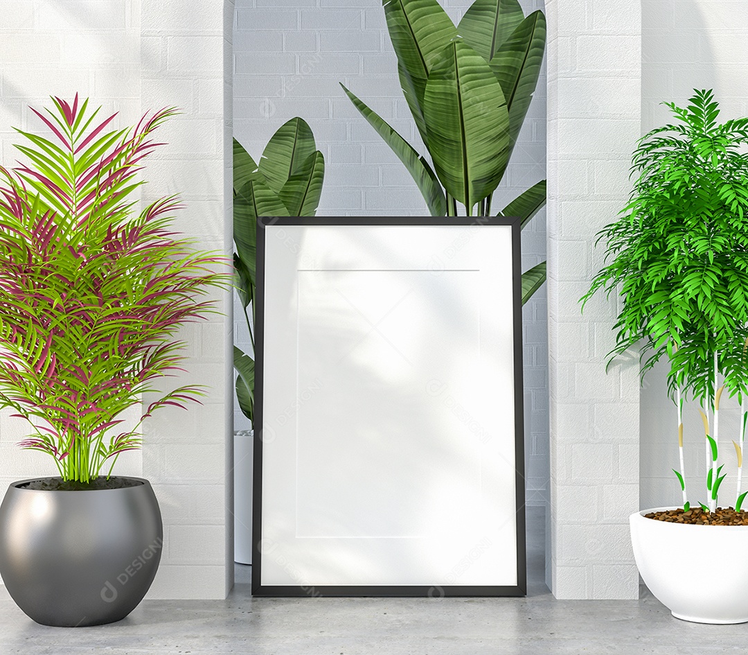 Moldura de foto de maquete de ilustração 3D na bela parede na sala da galeria ou no salão do lugar de luxo, decorada com ornamento de conceito, renderização