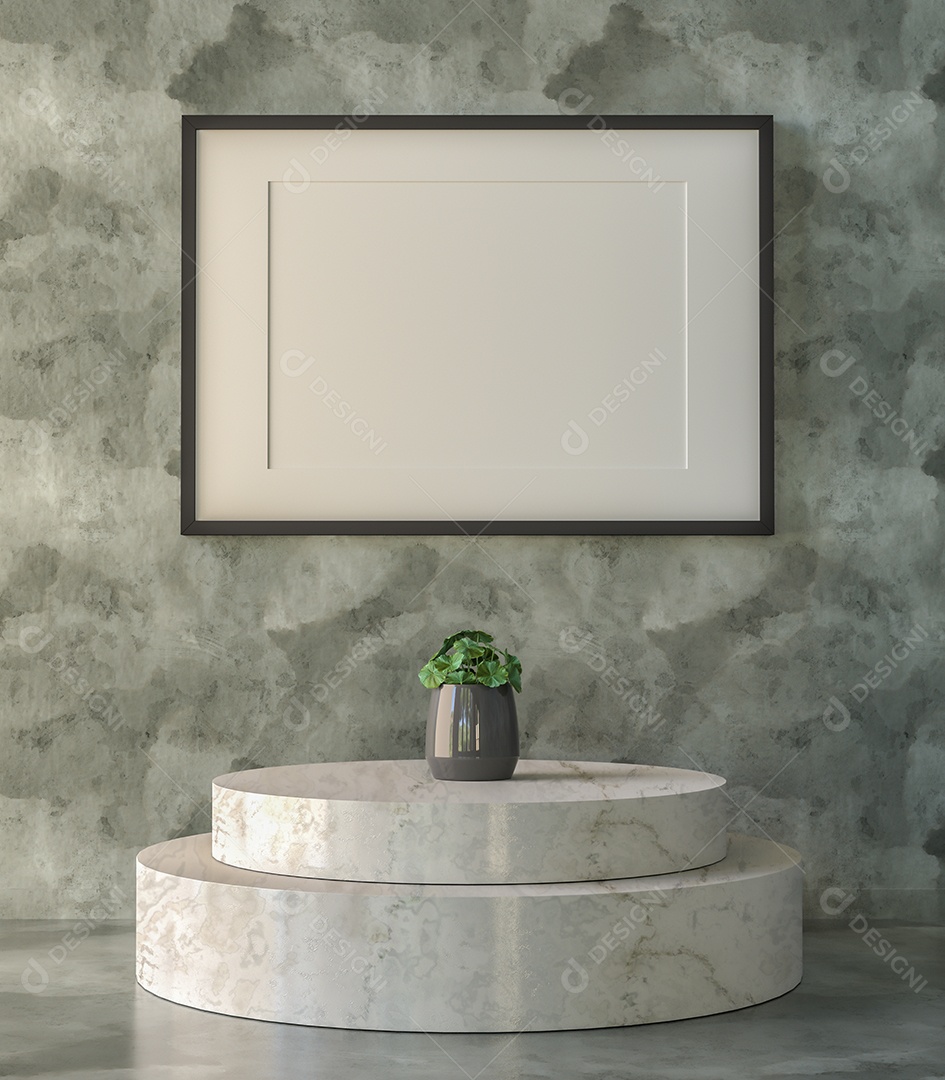 Moldura de foto de maquete de ilustração 3D na bela parede na sala da galeria ou no salão do lugar de luxo, decorada com ornamento de conceito, renderização