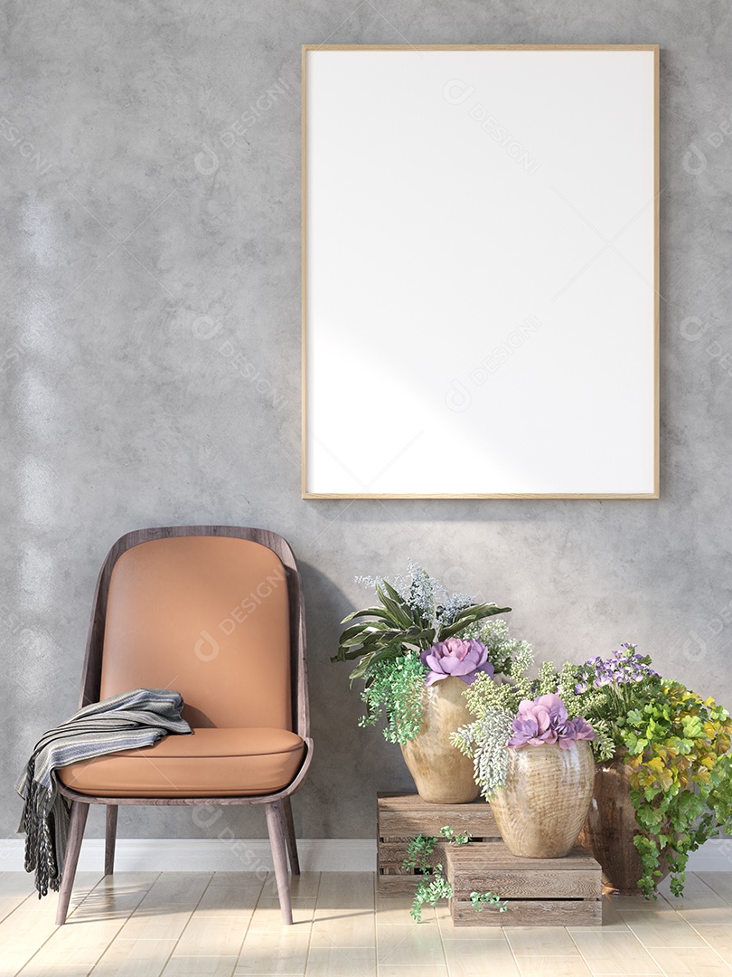 Moldura de foto de maquete de ilustração 3D na bela parede na sala da galeria ou no salão do lugar de luxo, decorada com ornamento de conceito, renderização