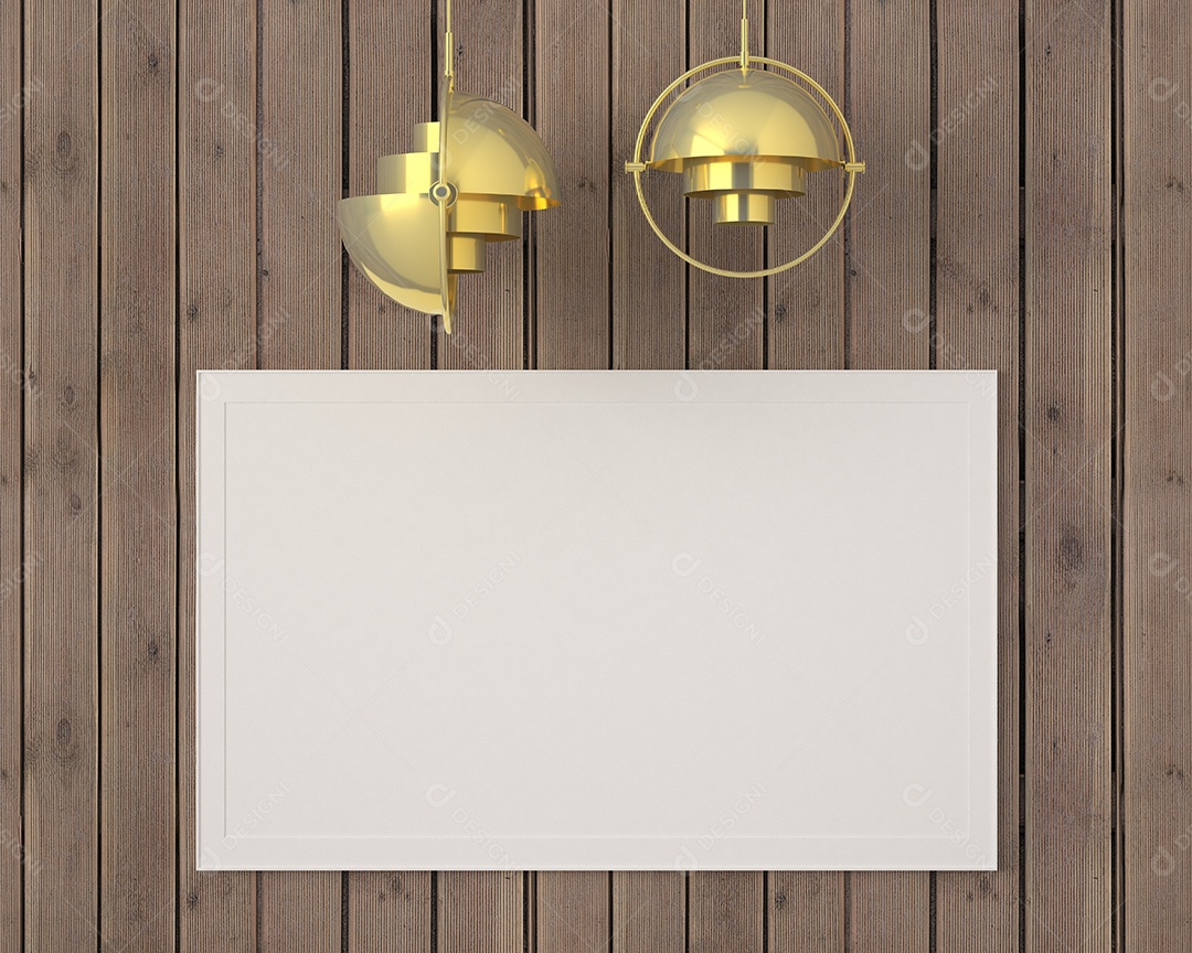 Placa grande de maquete de ilustração 3D com moldura na sala de jantar com cozinha em casa, cores pastel interiores de estilo escandinavo