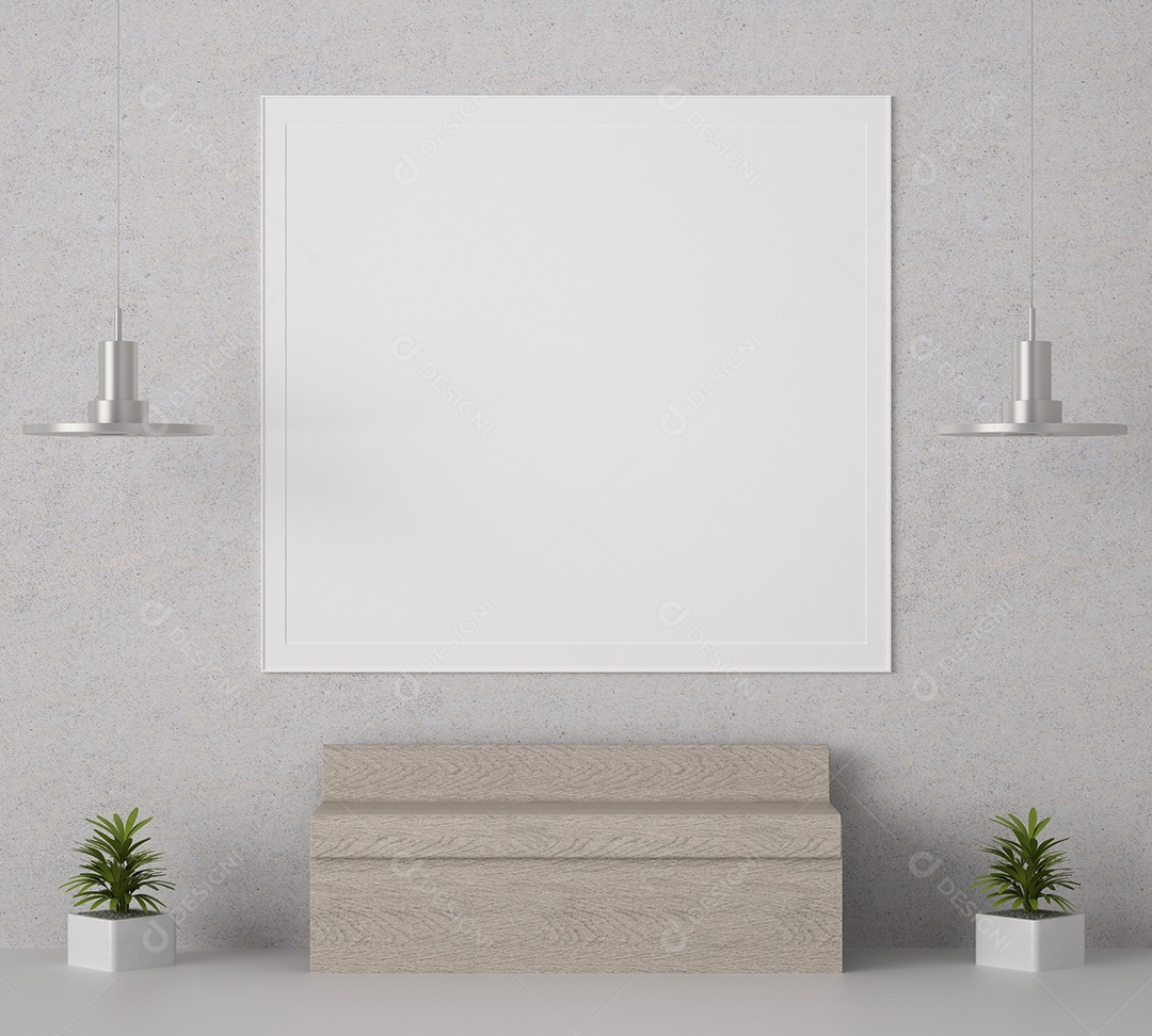 Moldura de foto de maquete de ilustração 3D na bela parede na sala da galeria ou no salão do lugar de luxo, decorada com ornamento de conceito, renderização