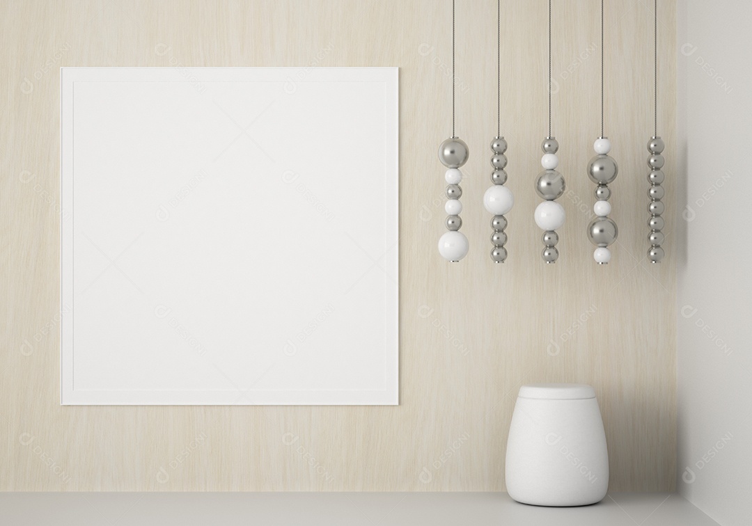 Moldura de foto de maquete de ilustração 3D na bela parede na sala da galeria ou no salão do lugar de luxo, decorada com ornamento de conceito, renderização