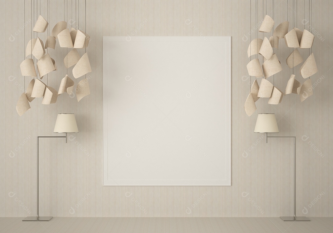 Moldura de foto de maquete de ilustração 3D na bela parede na sala da galeria ou no salão do lugar de luxo, decorada com ornamento de conceito, renderização