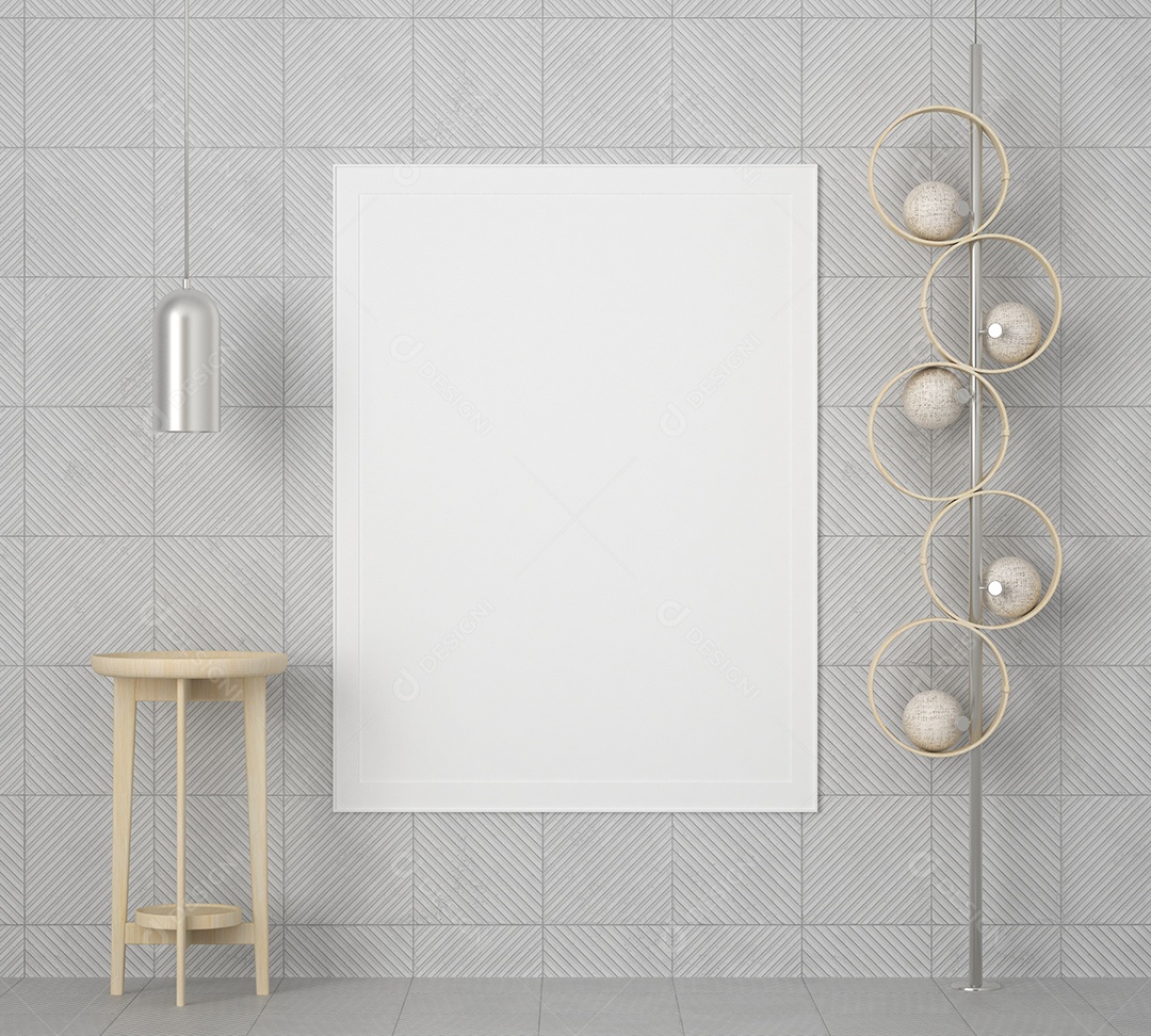 Moldura de foto de maquete de ilustração 3D na bela parede na sala da galeria ou no salão do lugar de luxo, decorada com ornamento de conceito, renderização