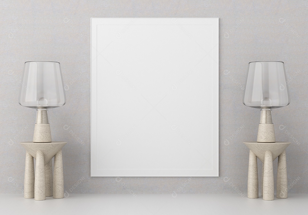 Moldura de foto de maquete de ilustração 3D na bela parede na sala da galeria ou no salão do lugar de luxo, decorada com ornamento de conceito, renderização