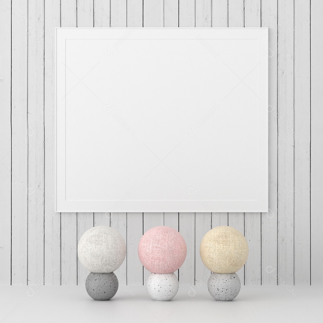 Moldura de foto de maquete de ilustração 3D na bela parede na sala da galeria ou no salão do lugar de luxo, decorada com ornamento de conceito, renderização