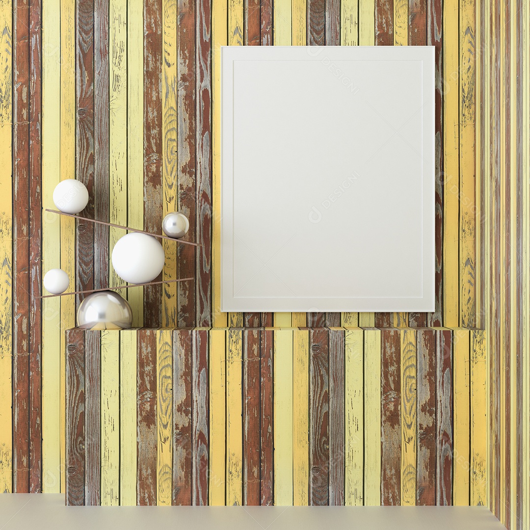 Moldura de foto de maquete de ilustração 3D na bela parede na sala da galeria ou no salão do lugar de luxo, decorada com ornamento de conceito, renderização