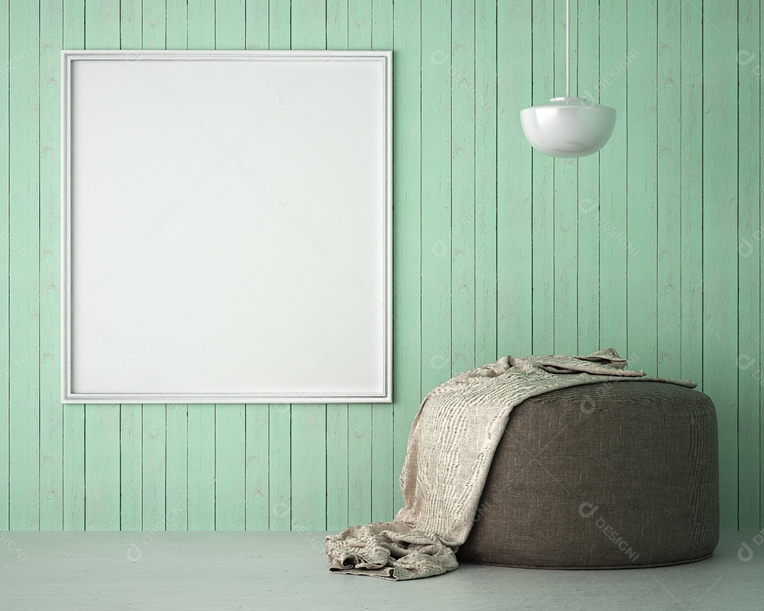 Moldura de foto de maquete de ilustração 3D na bela parede na sala da galeria ou no salão do lugar de luxo, decorada com ornamento de conceito, renderização